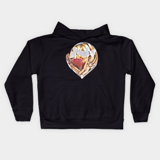 Hands holding a fireball. Cubism Kids Hoodie